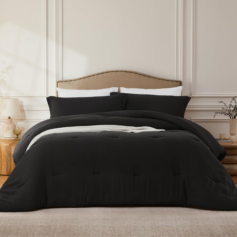 Quataly Queen Comforter Sets Black,3PCS Soft Lightweight Breathable Bedding Comforter Sets for All Season, Queen Size(90''×90'' Comforter & 2 Pillowcases) - Image 1